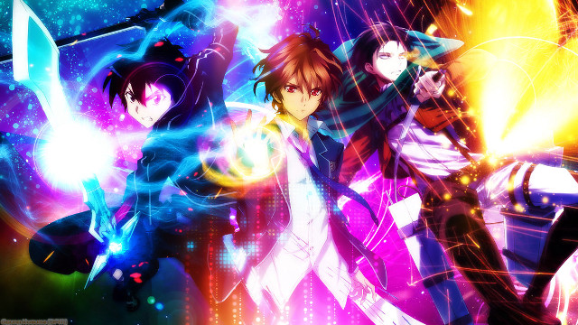 Anime characters sword colorful background free wallpaper for desktop - medium preview image