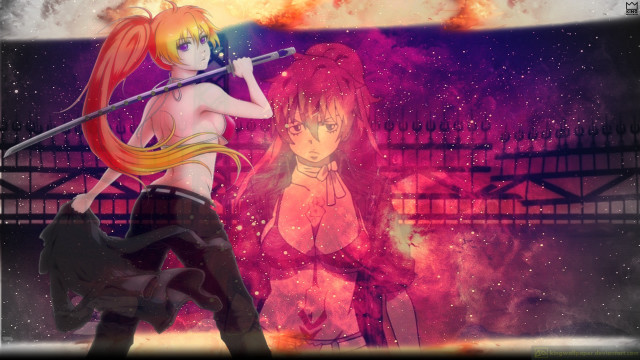 Anime girls fire sky background free wallpaper for desktop - medium preview image