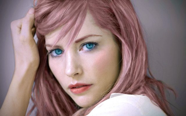 Pink haired woman blue eyes free wallpaper for desktop - medium preview image