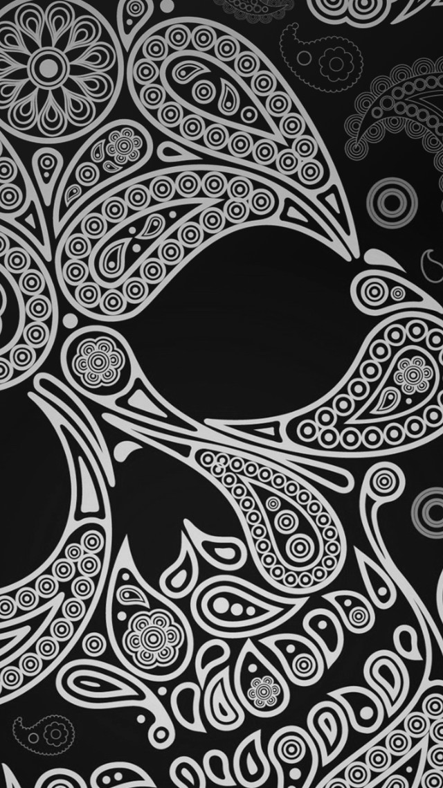 Black white skull drawing swirls free wallpaper for mobile - medium preview image