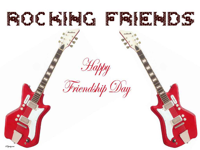 Red guitar happy friend day free wallpaper for desktop - medium preview image