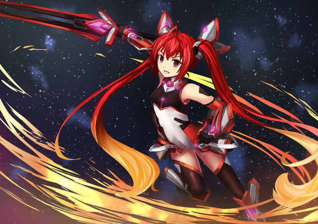 Anime character long red hair free wallpaper for desktop - medium preview image