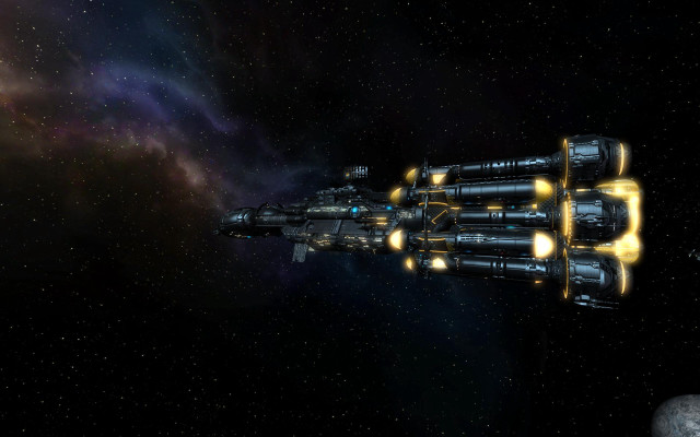 Spaceship yellow light planet stars free wallpaper for desktop - medium preview image