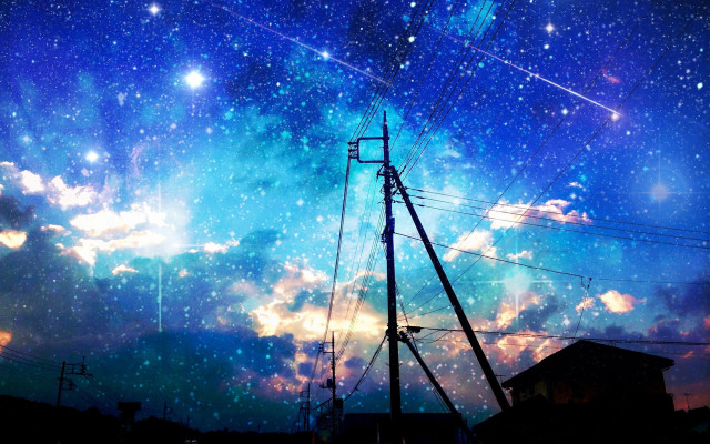 Night sky stars telephone poles free wallpaper for desktop - medium preview image