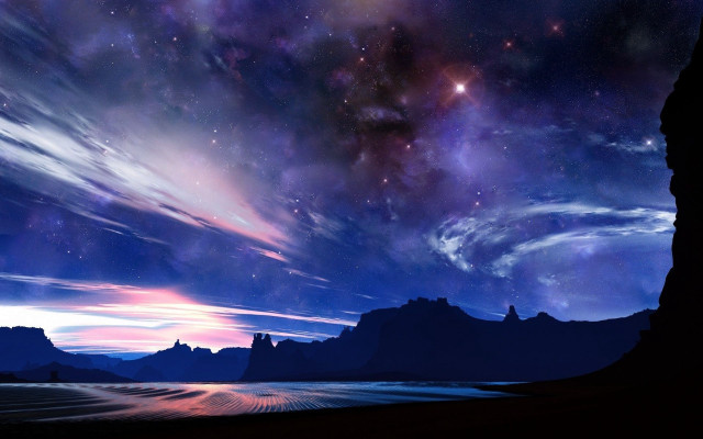 Night sky stars clouds mountain #4 free wallpaper for desktop - medium preview image