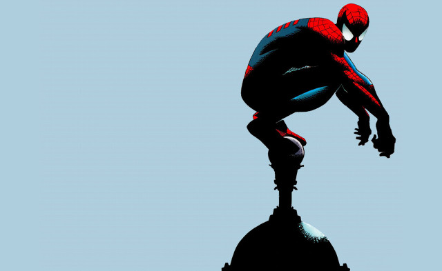 Spiderman jumping building poster art free wallpaper for desktop - medium preview image