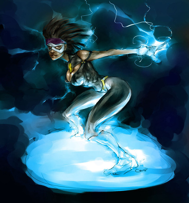 Dark skinned woman lightning blue free wallpaper for tablet - medium preview image
