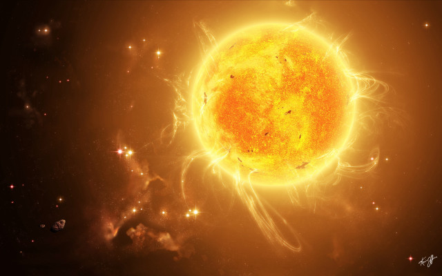 Bright yellow sun stars black free wallpaper for desktop - medium preview image