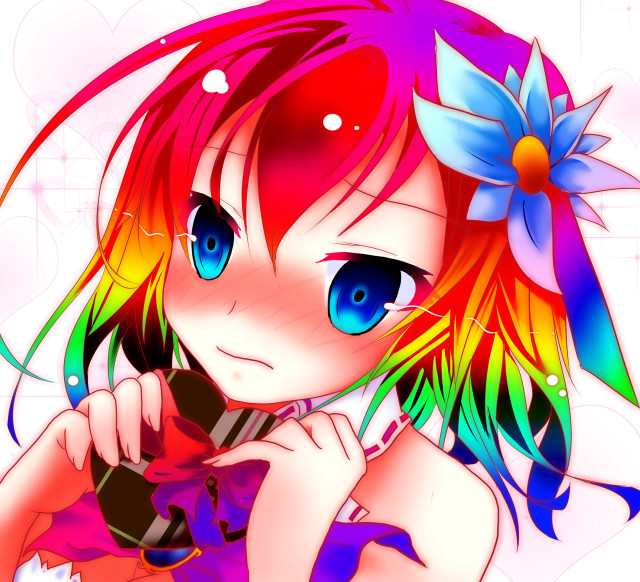 Girl colorful hair flower cell free wallpaper for tablet - medium preview image
