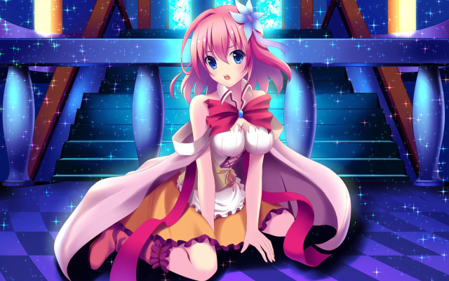 Anime girl floor bow pink free wallpaper for desktop - medium preview image