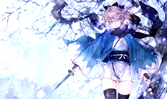 Anime character sword snow tree free wallpaper for desktop - medium preview image