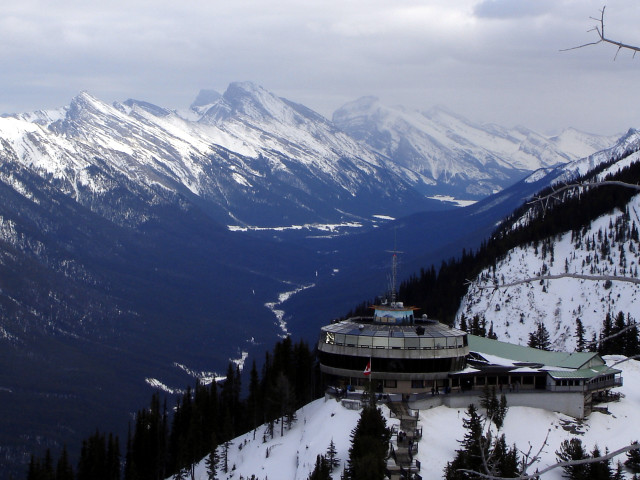 Mountain building snow trees cloudy free wallpaper for desktop - medium preview image