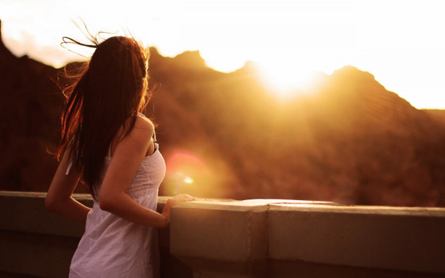 Woman bridge hair blowing sun free wallpaper for desktop - medium preview image