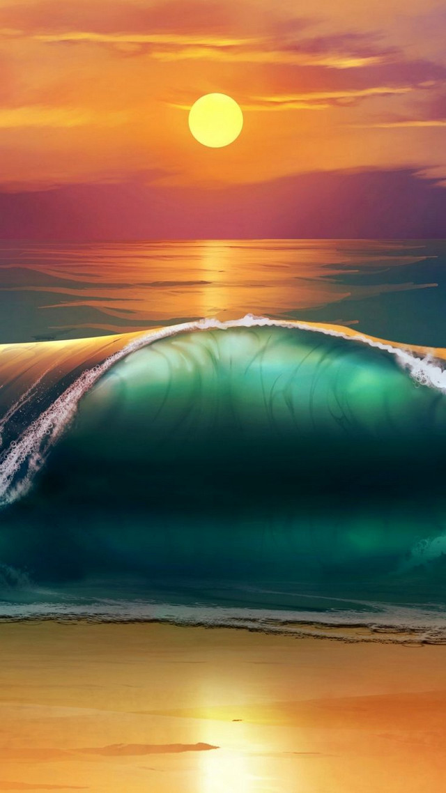 Wave ocean sunset sun person free wallpaper for mobile - medium preview image