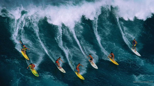 Surfing group ocean wave people free wallpaper for desktop - medium preview image
