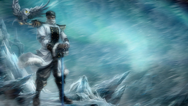Man sword bird mountain ice free wallpaper for desktop - medium preview image