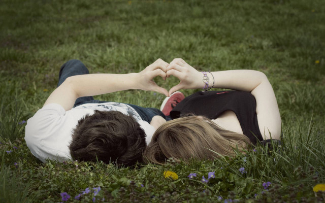 Couple heart grass hands laying free wallpaper for desktop - medium preview image