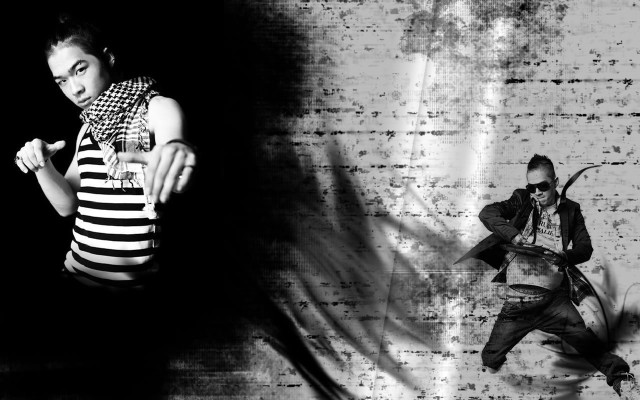 Dancing woman brickwall striped man free wallpaper for desktop - medium preview image