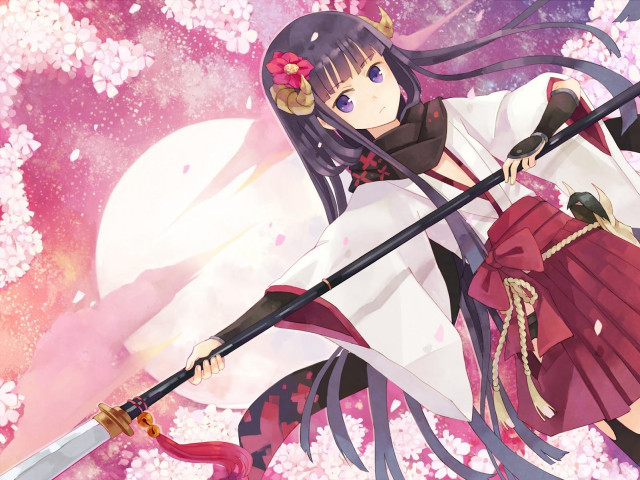 Woman white dress sword pink free wallpaper for desktop - medium preview image