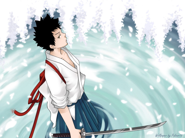 Man sword water snow trees free wallpaper for desktop - medium preview image