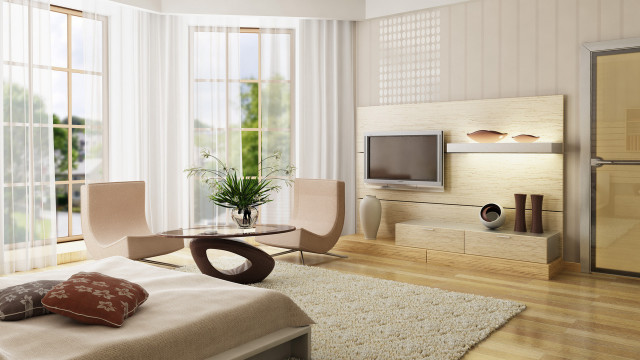 Bedroom table television window sunlight free wallpaper for desktop - medium preview image