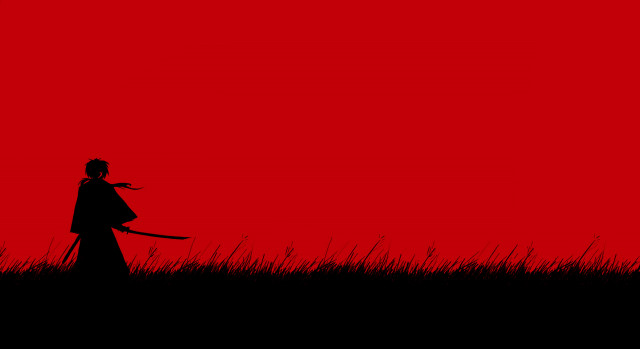Sword person grass field red free wallpaper for desktop - medium preview image