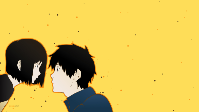 Two people yellow background black free wallpaper for desktop - medium preview image