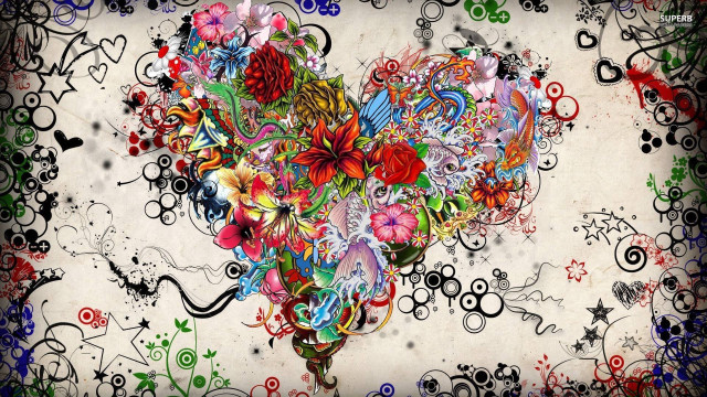 Heart shaped colorful painting designs free wallpaper for desktop - medium preview image
