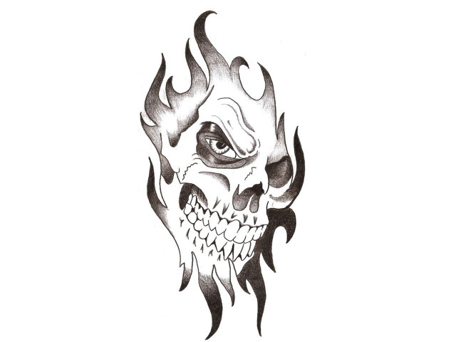 Skull flames tattoo design artist free wallpaper for desktop - medium preview image