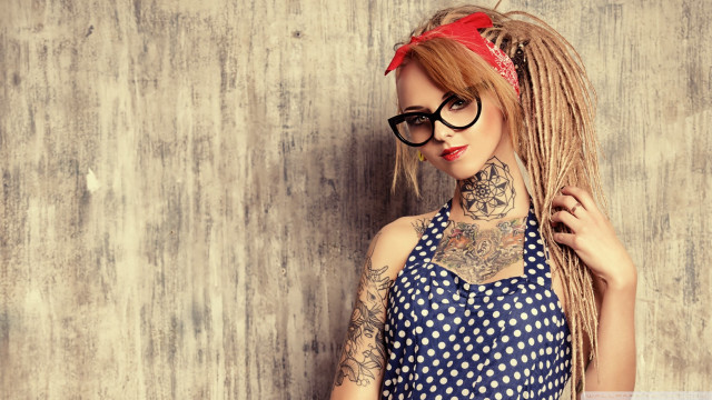 Woman tattoo glasses polka dot free wallpaper for desktop - medium preview image