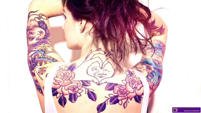 Woman tattoos rose upper arm free wallpaper for desktop - medium preview image