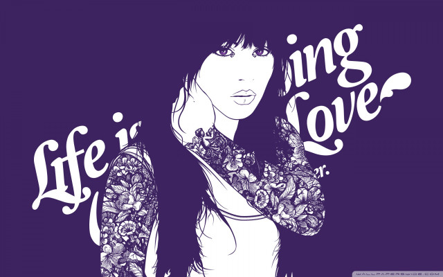 Woman flowered shirt purple background free wallpaper for desktop - medium preview image