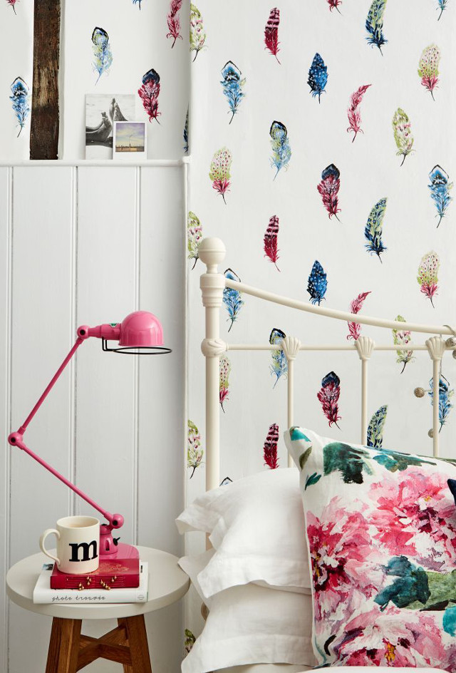 Bed pink lamp white table free wallpaper for mobile - medium preview image