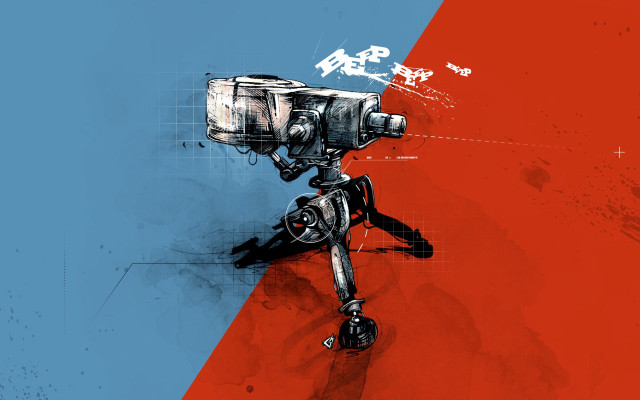 Camera tripod red blue background #2 free wallpaper for desktop - medium preview image