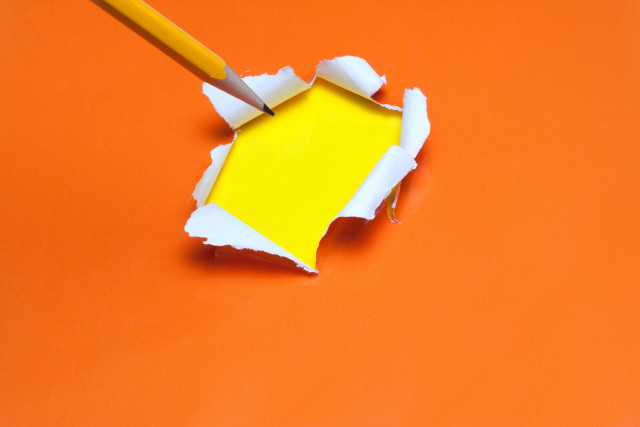 Yellow paper pencil orange background free wallpaper for desktop - medium preview image