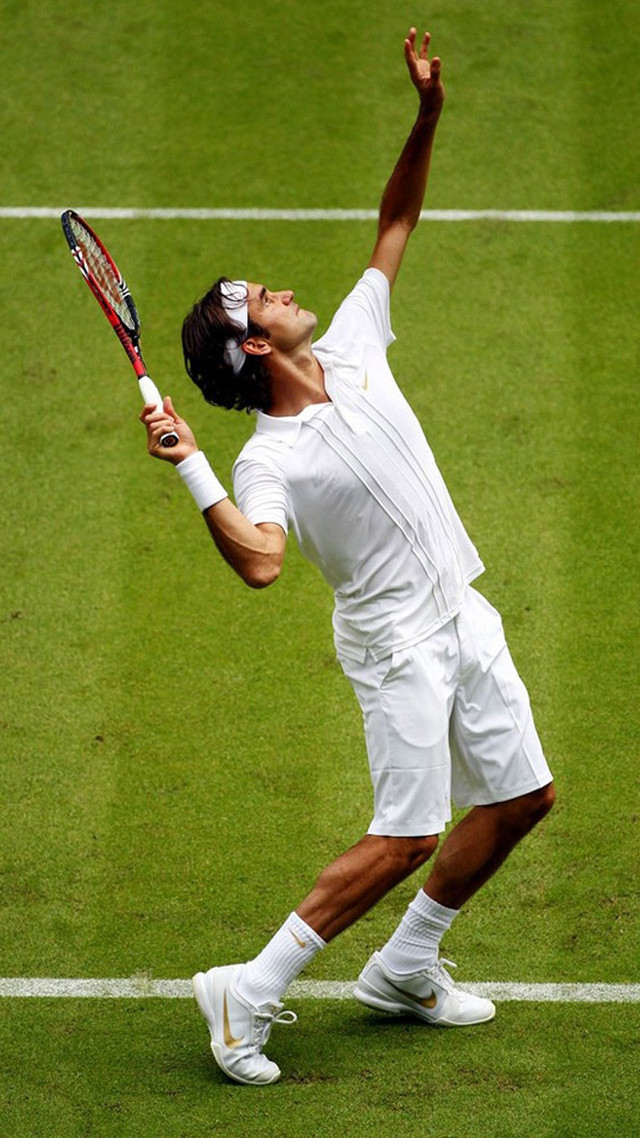 Man white tennis grass court free wallpaper for mobile - medium preview image