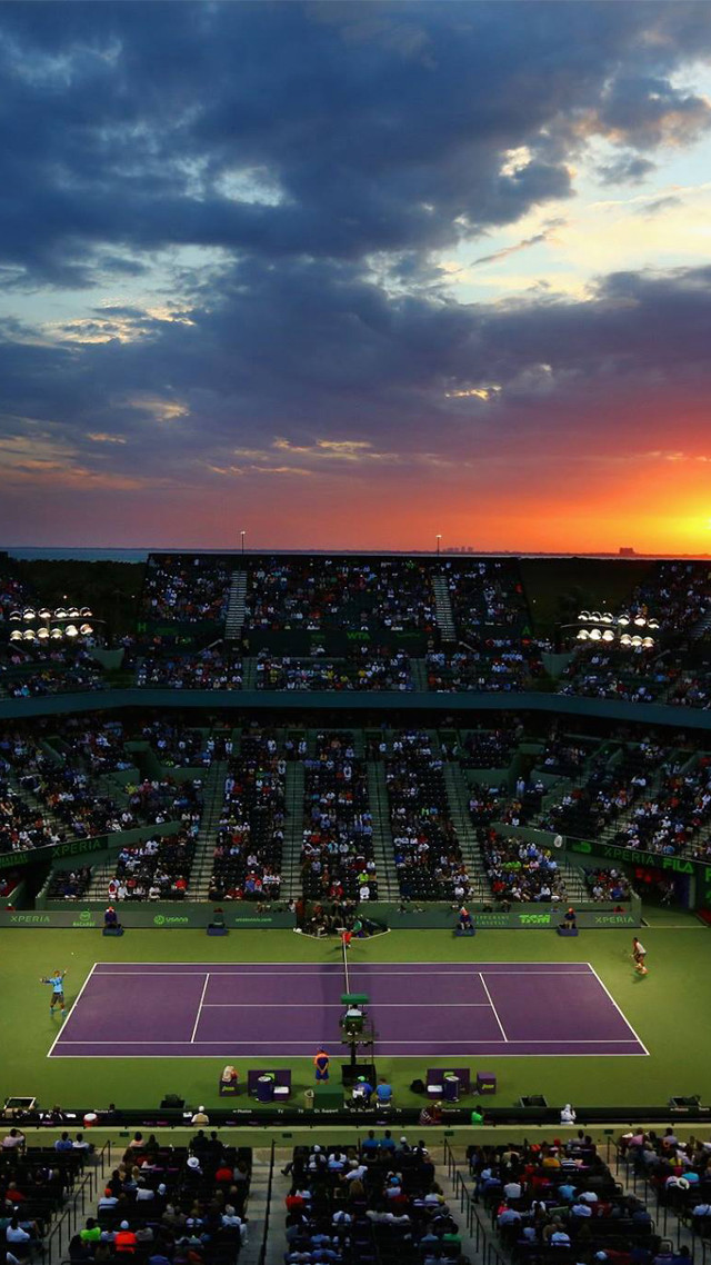 Tennis court sunset crowd people free wallpaper for mobile - medium preview image
