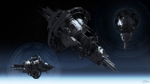 Futuristic space station satellite planet free wallpaper for desktop - medium preview image