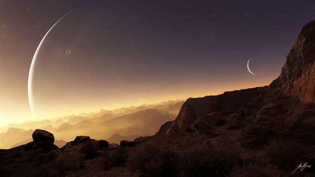 Distant planet aurora moon galaxy free wallpaper for desktop - medium preview image
