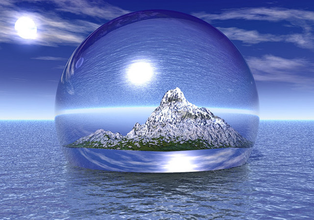 Snow mountain glass ball moon free wallpaper for desktop - medium preview image