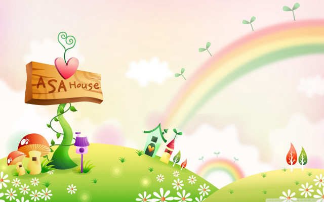 Cartoon rainbow house sign background free wallpaper for desktop - medium preview image