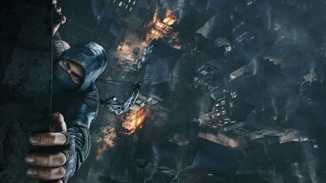 Man holding bow city skyline free wallpaper for desktop - medium preview image