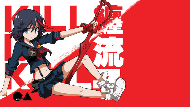 Anime character scissor red background #3 free wallpaper for desktop - medium preview image