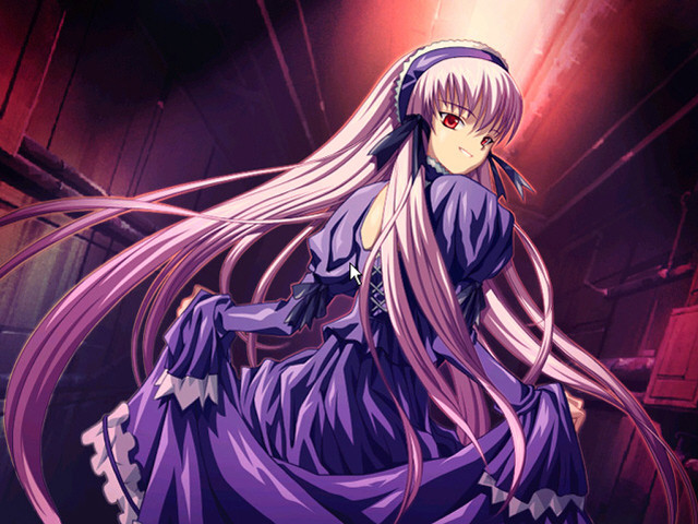 Woman purple dress dark alley free wallpaper for desktop - medium preview image