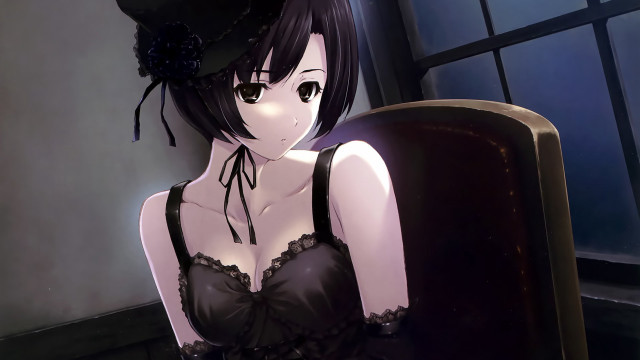 Woman black dress hat sitting free wallpaper for desktop - medium preview image