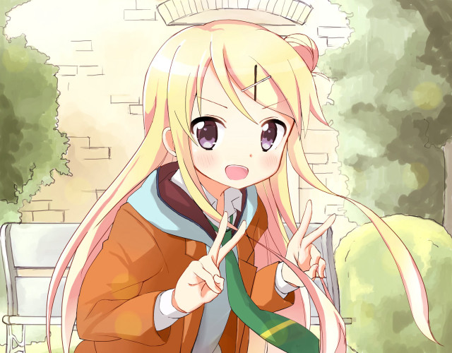 Girl blonde hair scarf bench free wallpaper for desktop - medium preview image