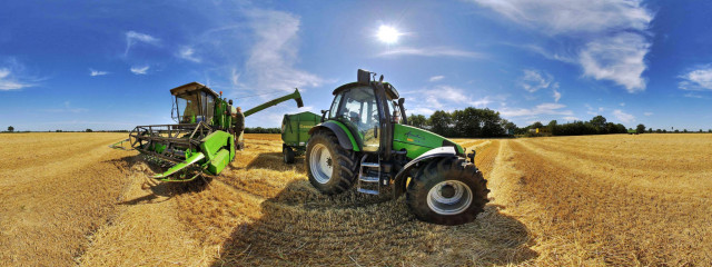 Tractor trailer wheat field blue free wallpaper for desktop - medium preview image