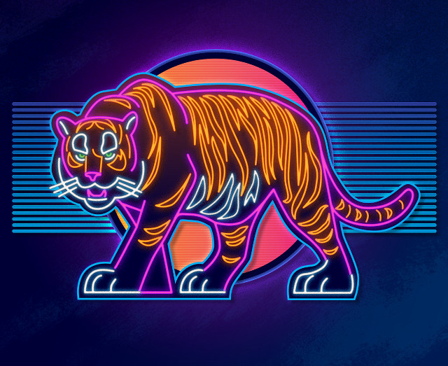 Neon tiger dark blue pink free wallpaper for desktop - medium preview image