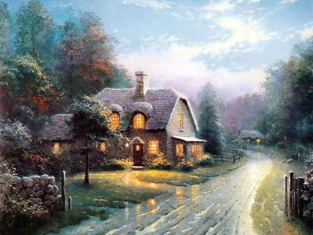 Countryside house road light car free wallpaper for desktop - medium preview image