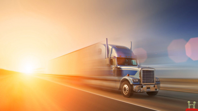 Semi truck highway sunshine driving free wallpaper for desktop - medium preview image